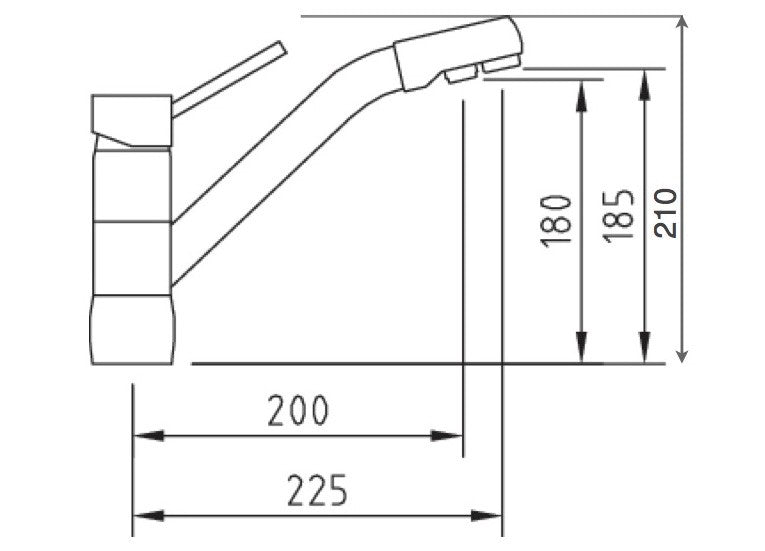 Robinet mitigeur 3 voies Osmodyn, bec bas, dimensions, pour osmoseur