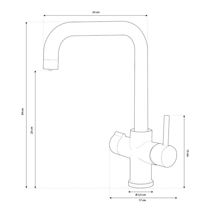 dimensions robinet 5 voies, eau du réseau froide ou chaude et eau filtrée , fraîche ou gazeuse