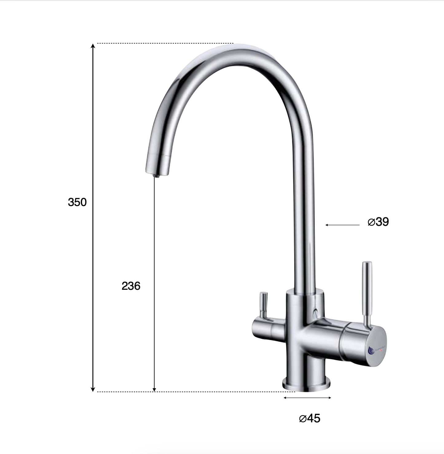 Robinet 3 voies cool de cygne osmodyn, chromé, dimensions