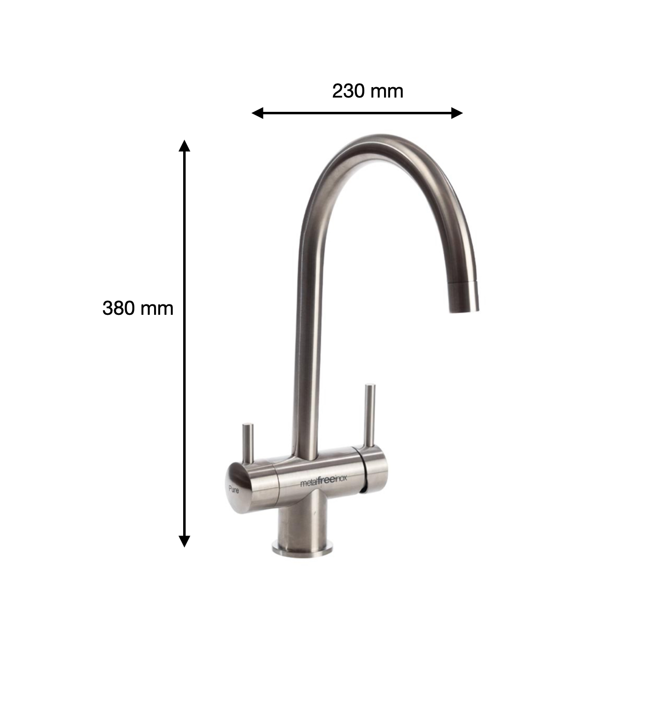 Robinet mitigeur 3 voies Osmodyn, col de cygne Metal Free, aspect mat, dimensions