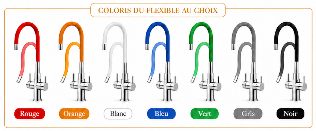 Robinet 5 voies flexible, pour passez de l'eau purifiée tempérée à fraiche ou pétillante en un tour de main