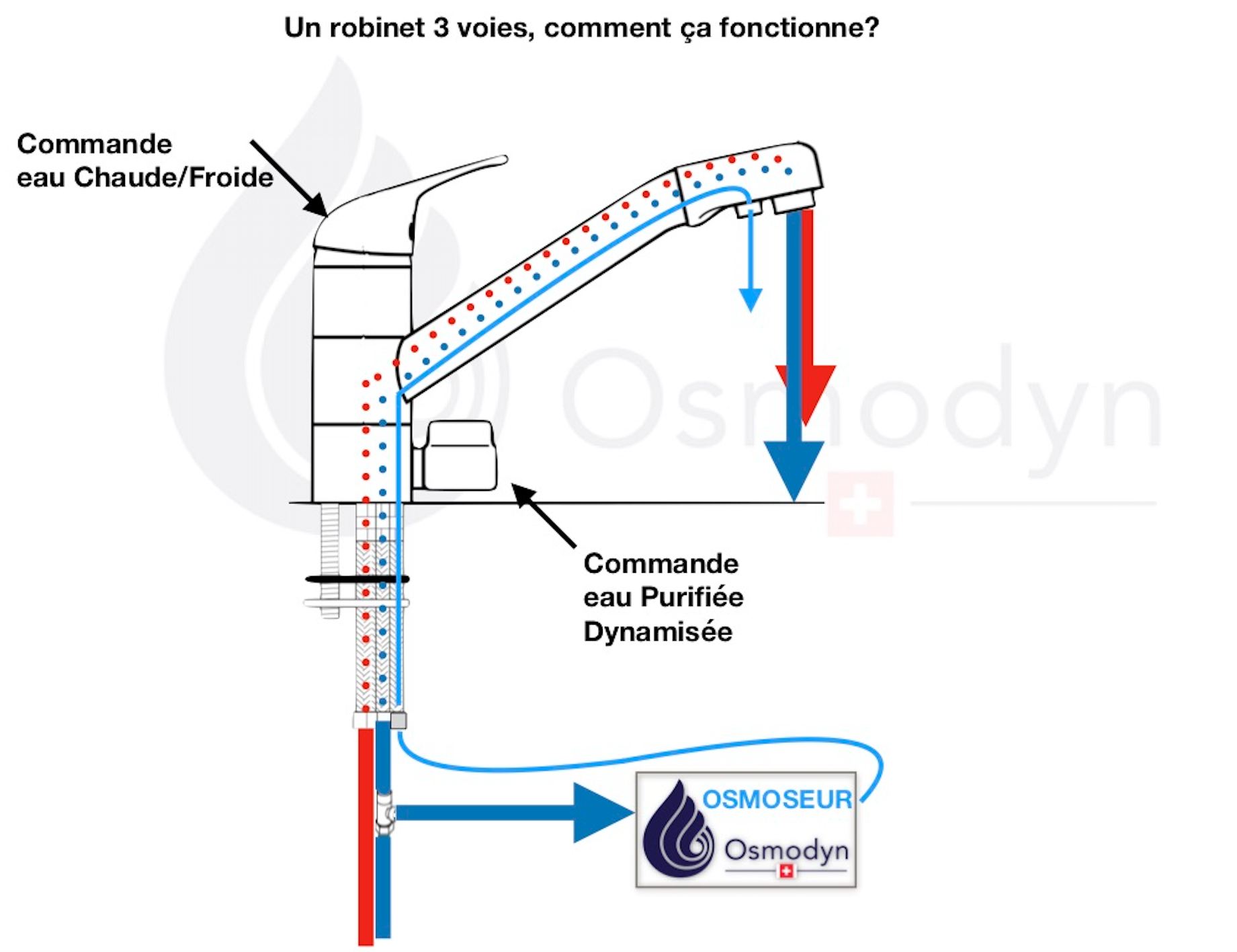 Robinet 3 voies à douchette flexible CHEF Osmosis