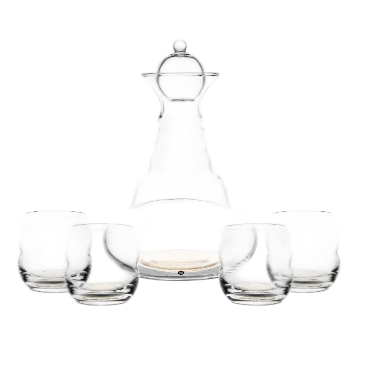 Alladin Gold decanter and 4 Mythos Gold glasses