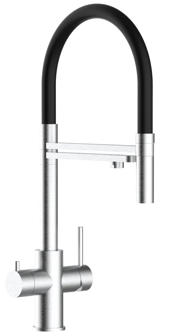 Robinet 5 voies acier brossé douchette mobile 2 jets noire