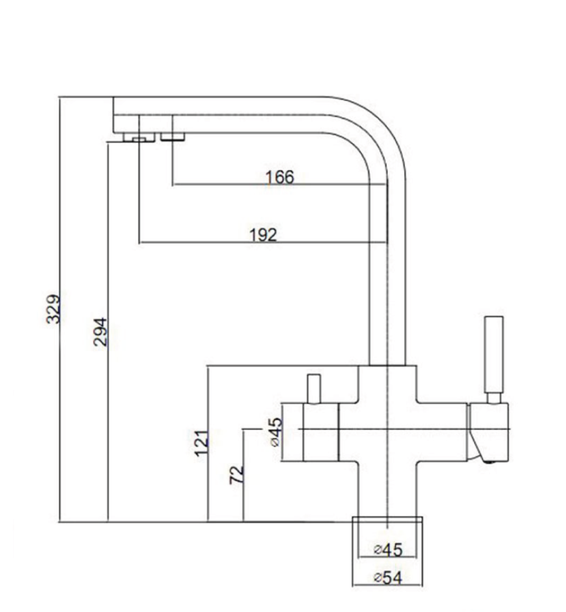 Encombrement  robinet 3  voies blanc