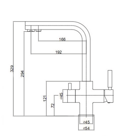 Encombrement  robinet 3  voies blanc