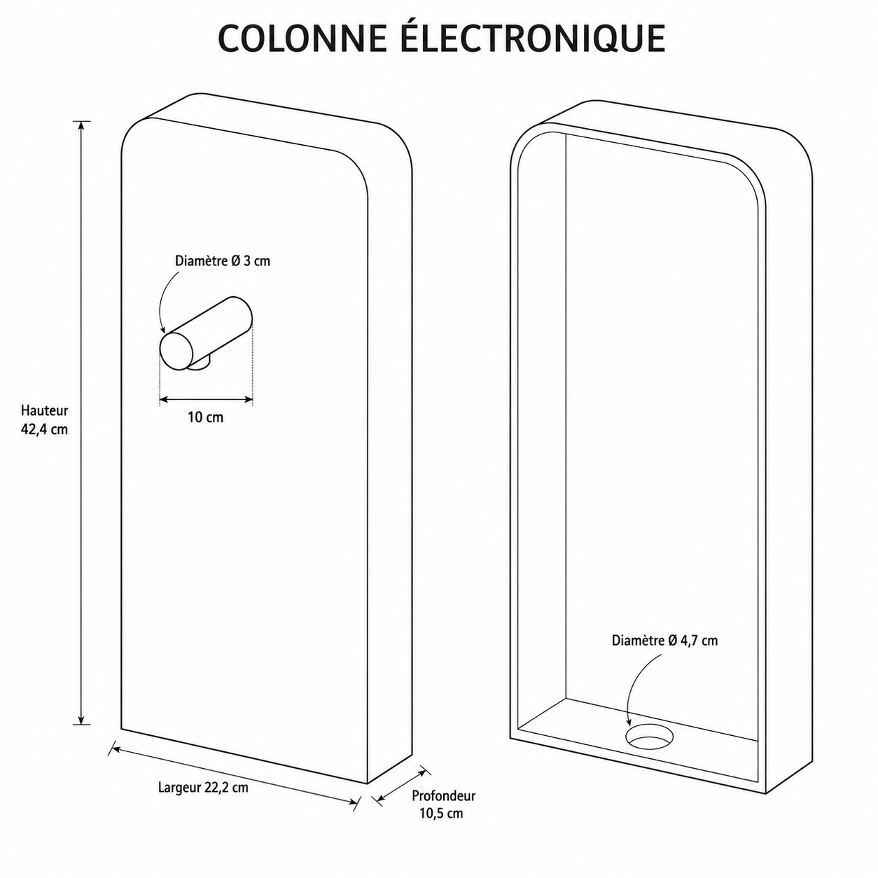 Encombrement colonne électronique de distribution d'eau fraiche, tempérée et gazeuse -  Bar à eau Signature