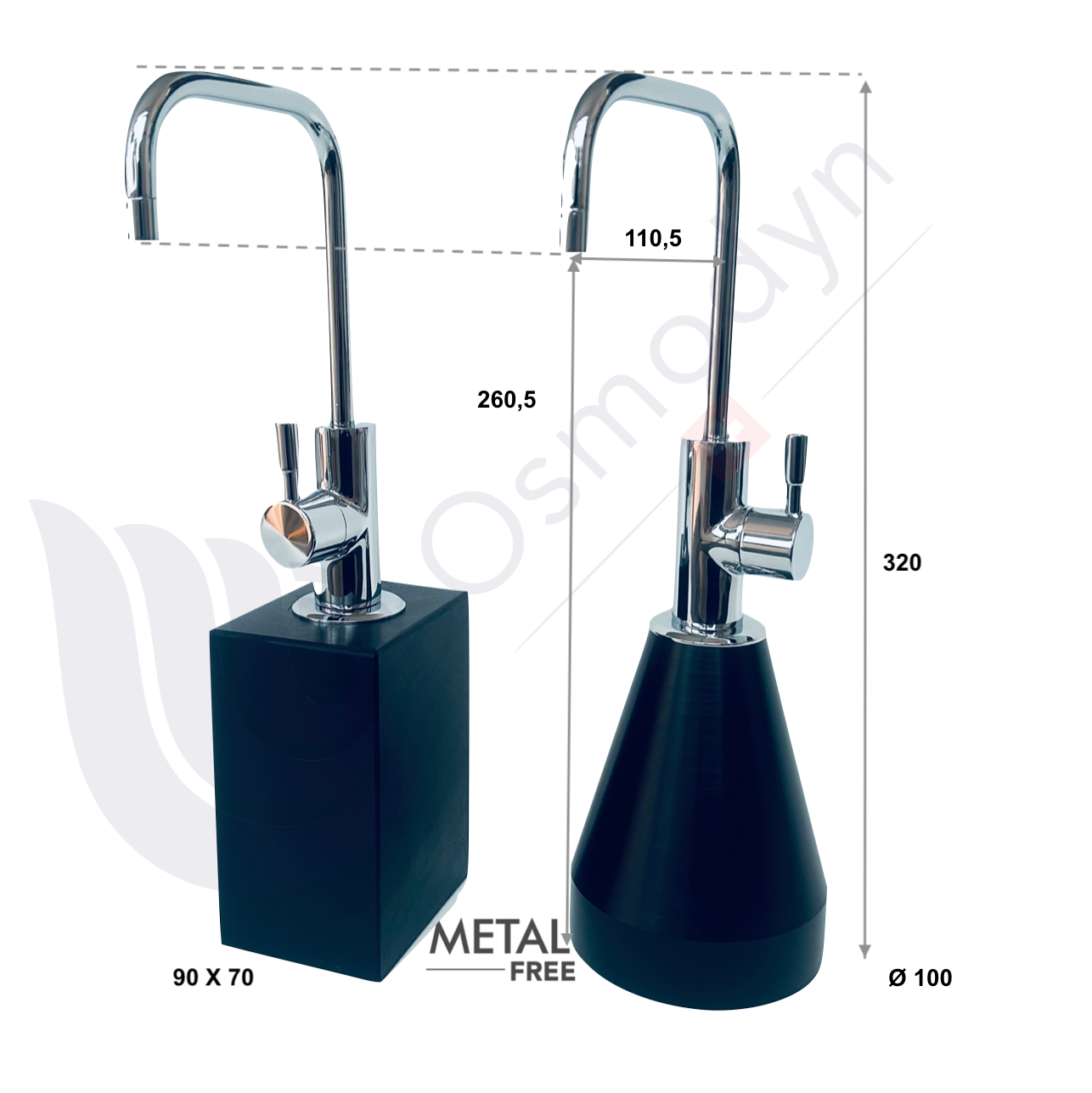 Dimensions robinet mobiles osmodyn sans perçage