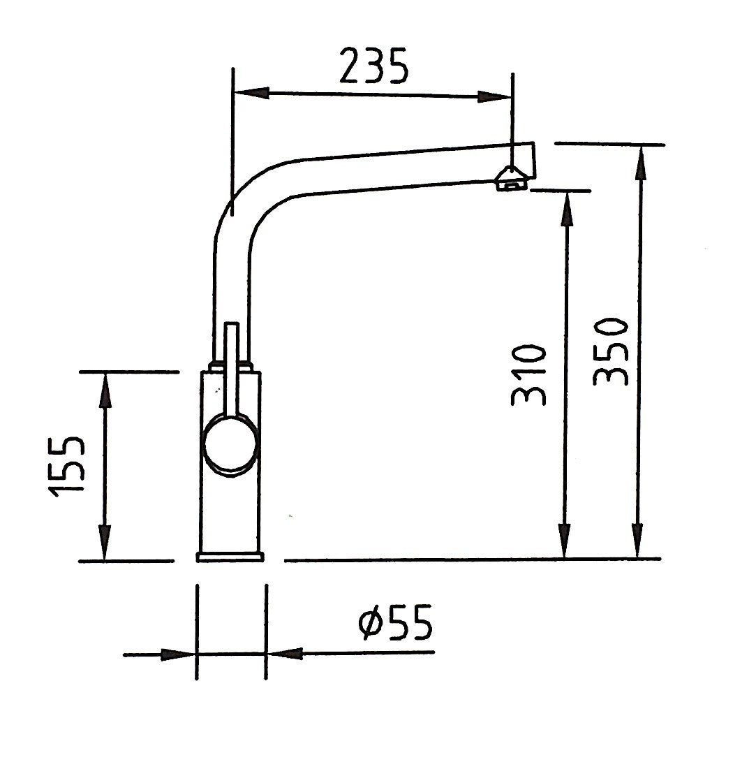 Robinet mitigeur 3 voies Osmodyn, bec haut Metal Free, dimensions