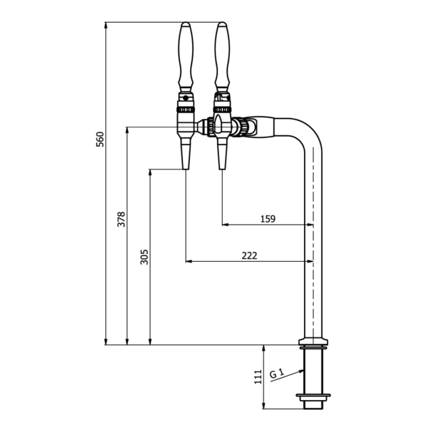 Dimensions de la colonne mécanique 3 voies noires pour Bar à eau fraiche et gazeuse Osmodyn