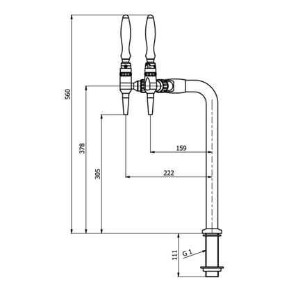 Dimensions de la colonne mécanique 3 voies noires pour Bar à eau fraiche et gazeuse Osmodyn