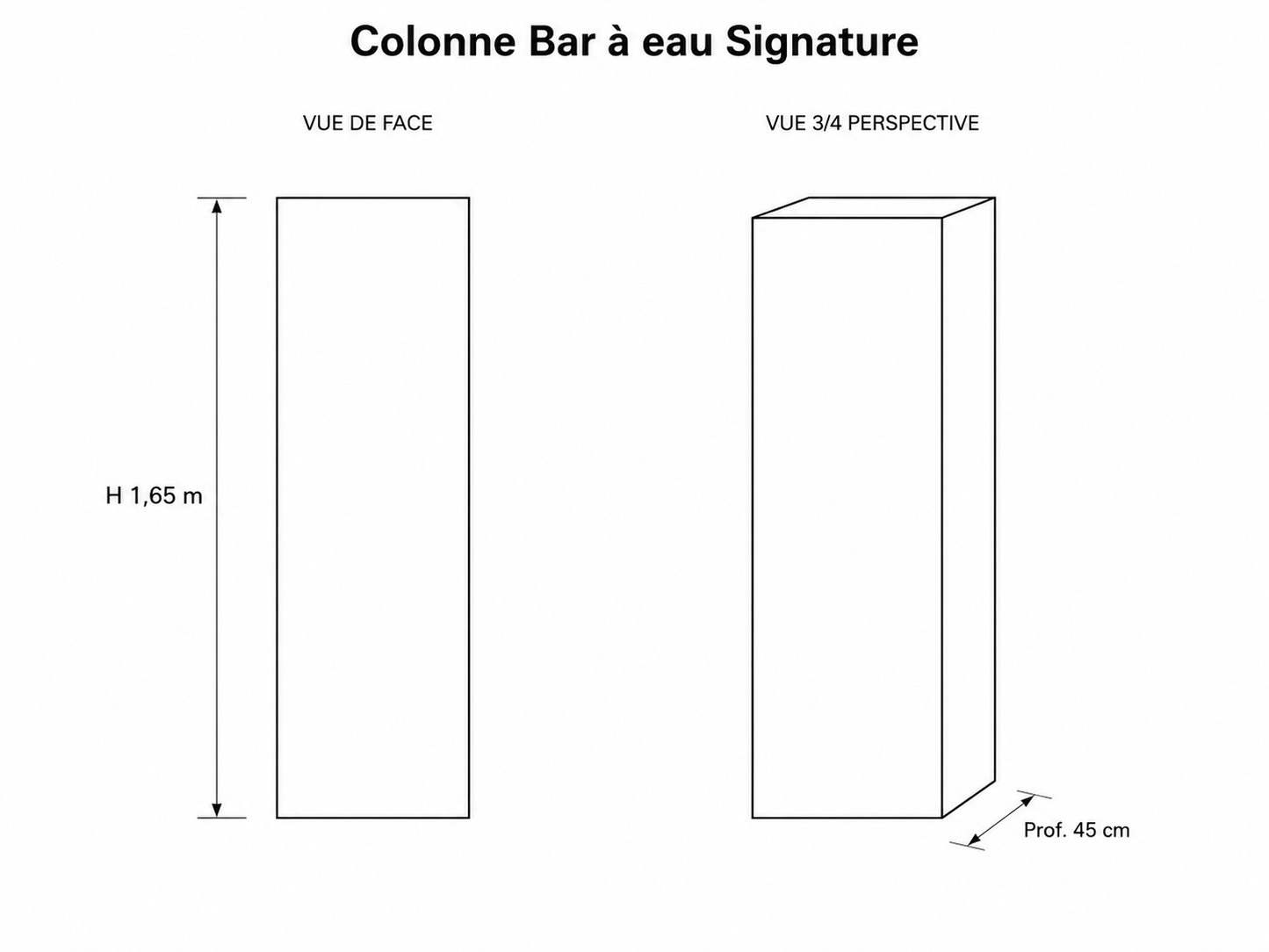 Encombrement de la colonne à eau fraiche et gazeuse - Bar à eau Signature