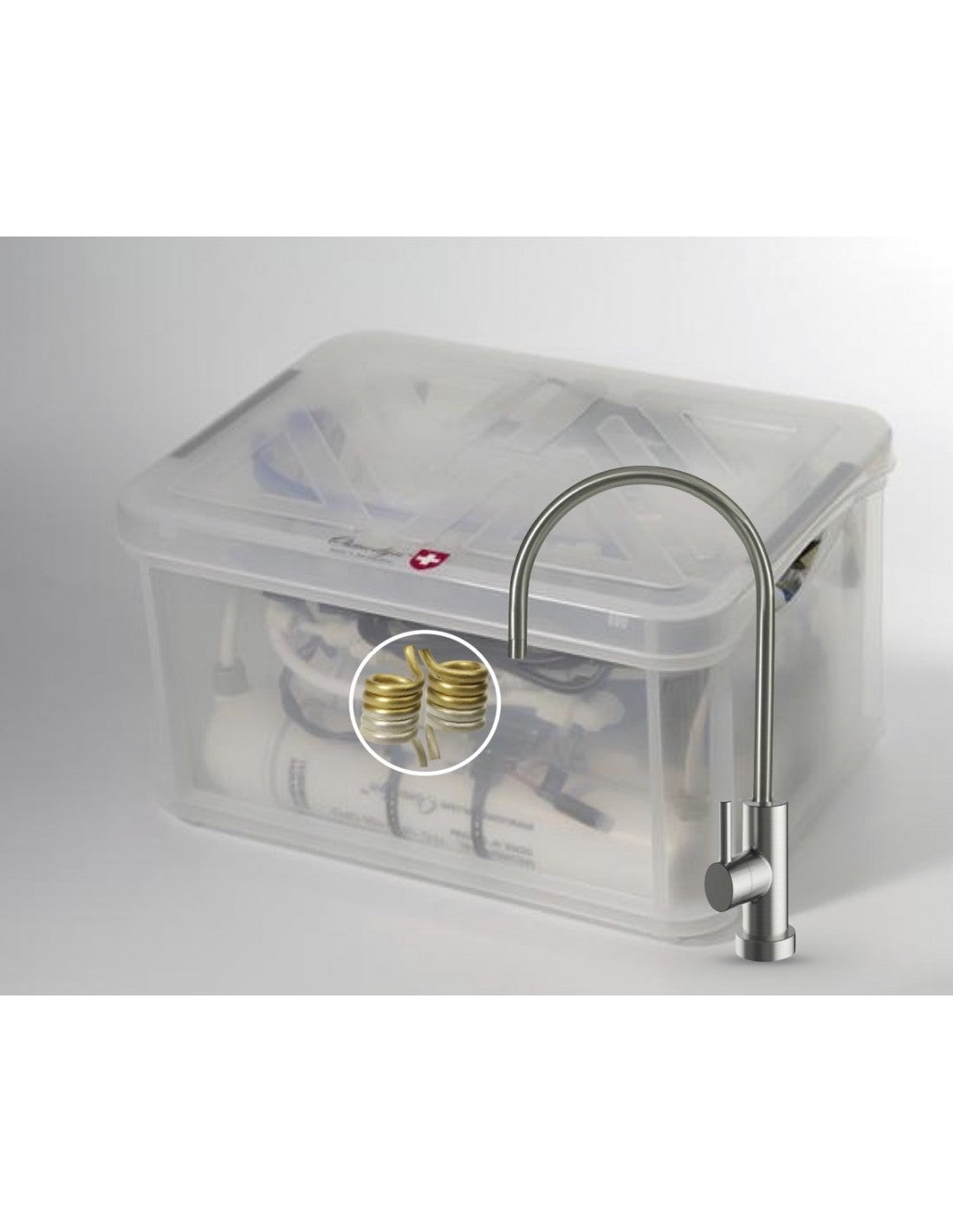 Kit Osmoseur Premium AIO, double vortex Cuivre Or Argent, débit direct avec robinet 1 voie metal free medium, aspect mat