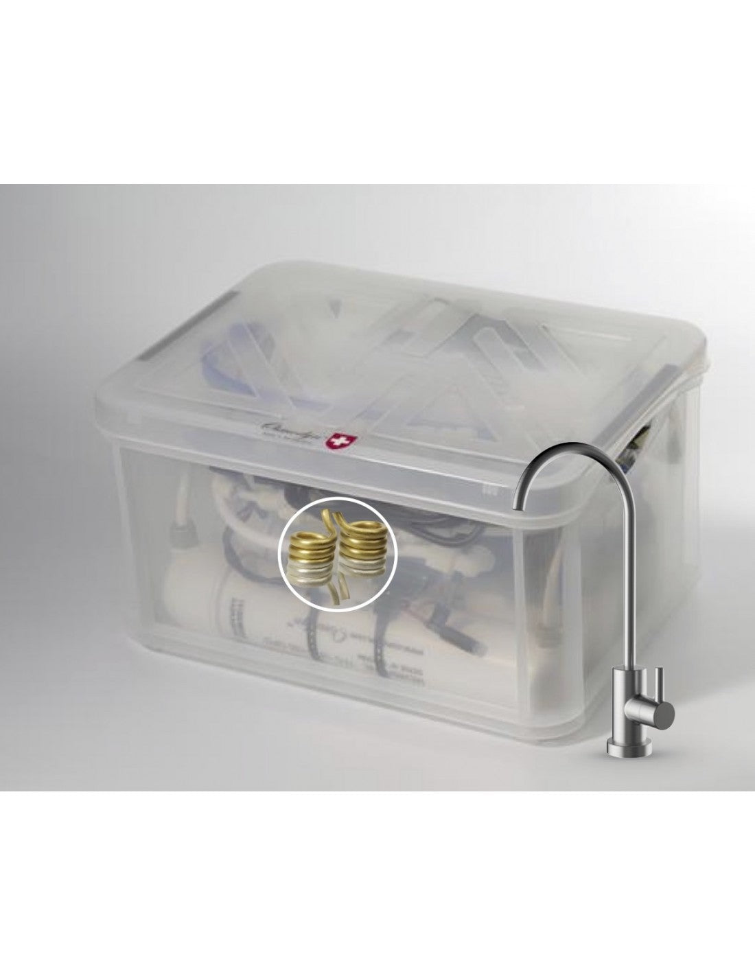 Kit osmoseur Premium AIO, double vortex Cuivre Or Argent, débit direct, robinet 1 voie small, aspect mat, metal free