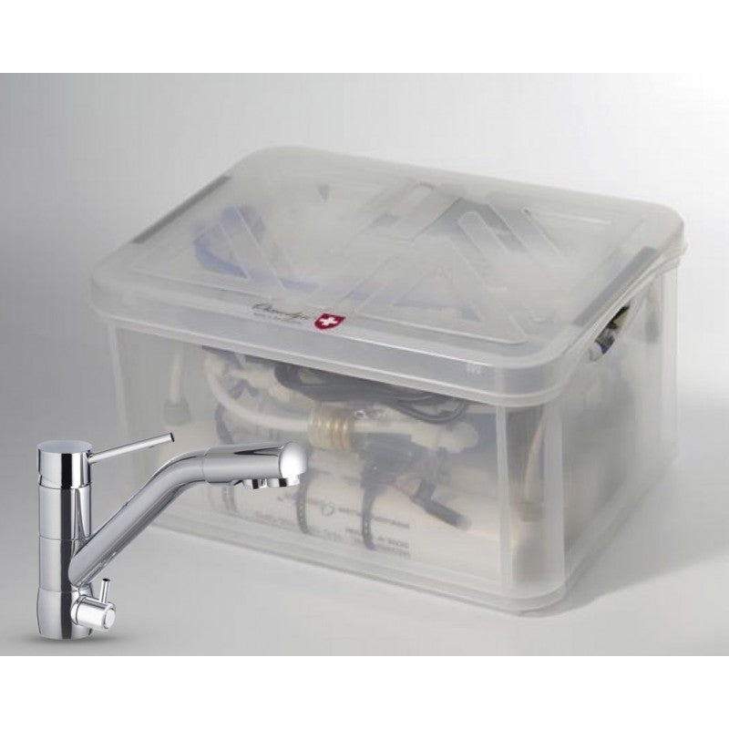 Osmoseur Premium AIO double vortex Cuivre Or Argent, robinet 3 voies bas, chromé