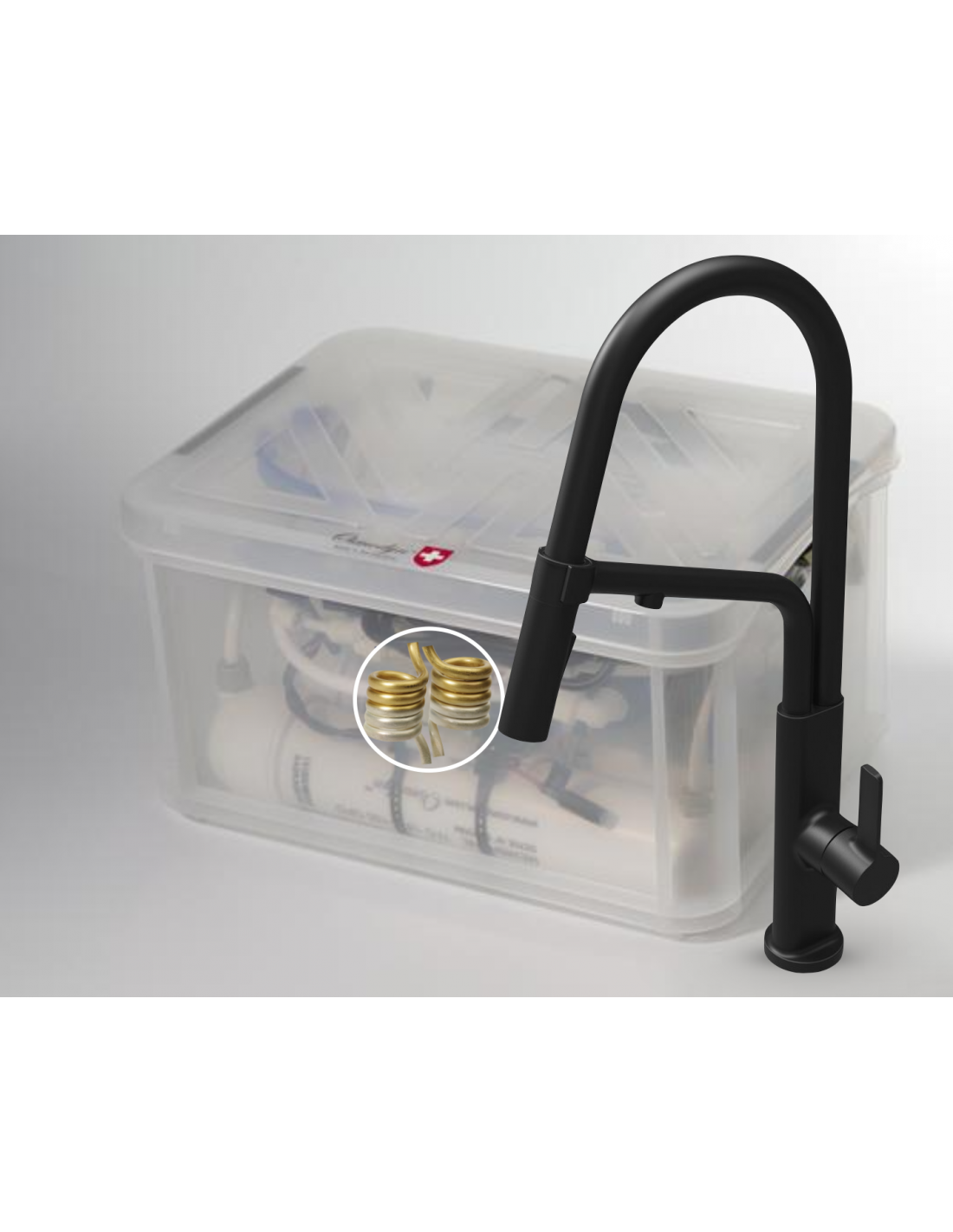 Osmoseur Premium AIO double vortex Cuivre Or Argent, robinet douchette Chef noir