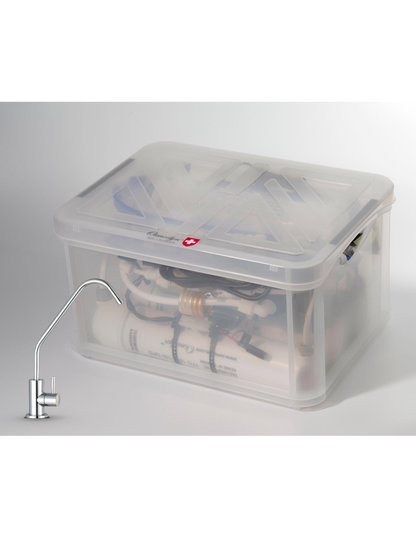 Kit Osmoseur Premium AIO, double vortex Cuivre Or Argent, débit direct avec robinet 1 voie metal free chromé