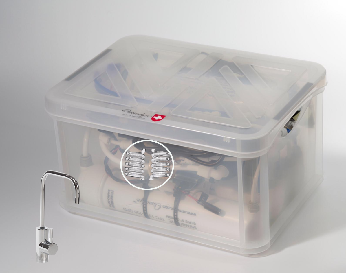 Kit osmoseur Premium Elixir avec double vortex verre, débit  direct et robinet 1 voie metal free extra small chromé