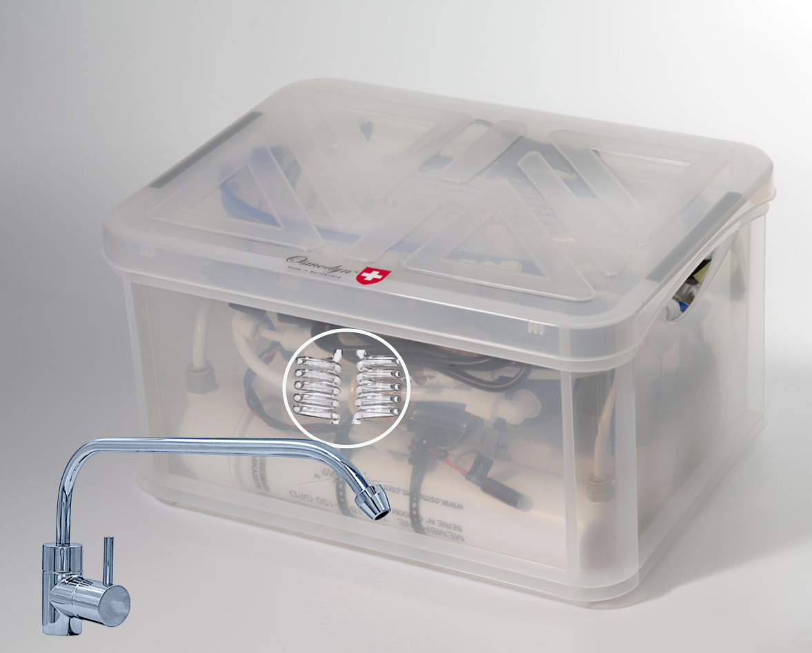 Kit osmoseur Premium, double vortex verre, débit direct et robinet 1 voie extra-bas