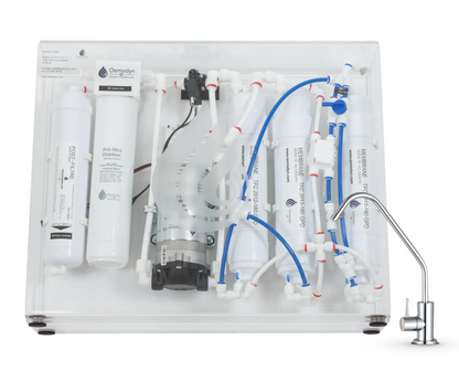 Kit osmoseur Slim Pure Osmodyn avec robinet 1 voie small chromé, double vortex verre et débit direct