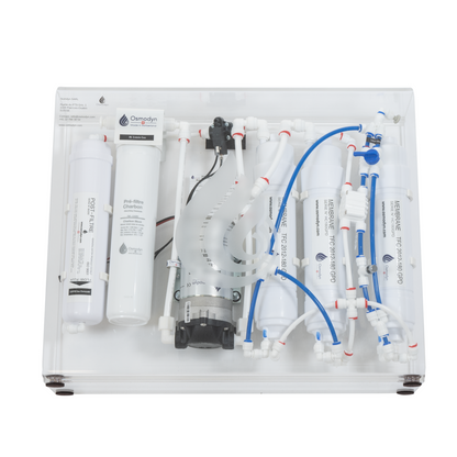 Osmoseur Osmodyn Slim-Pure extra-plat en coffret transparent, double vortex verre, vue de face