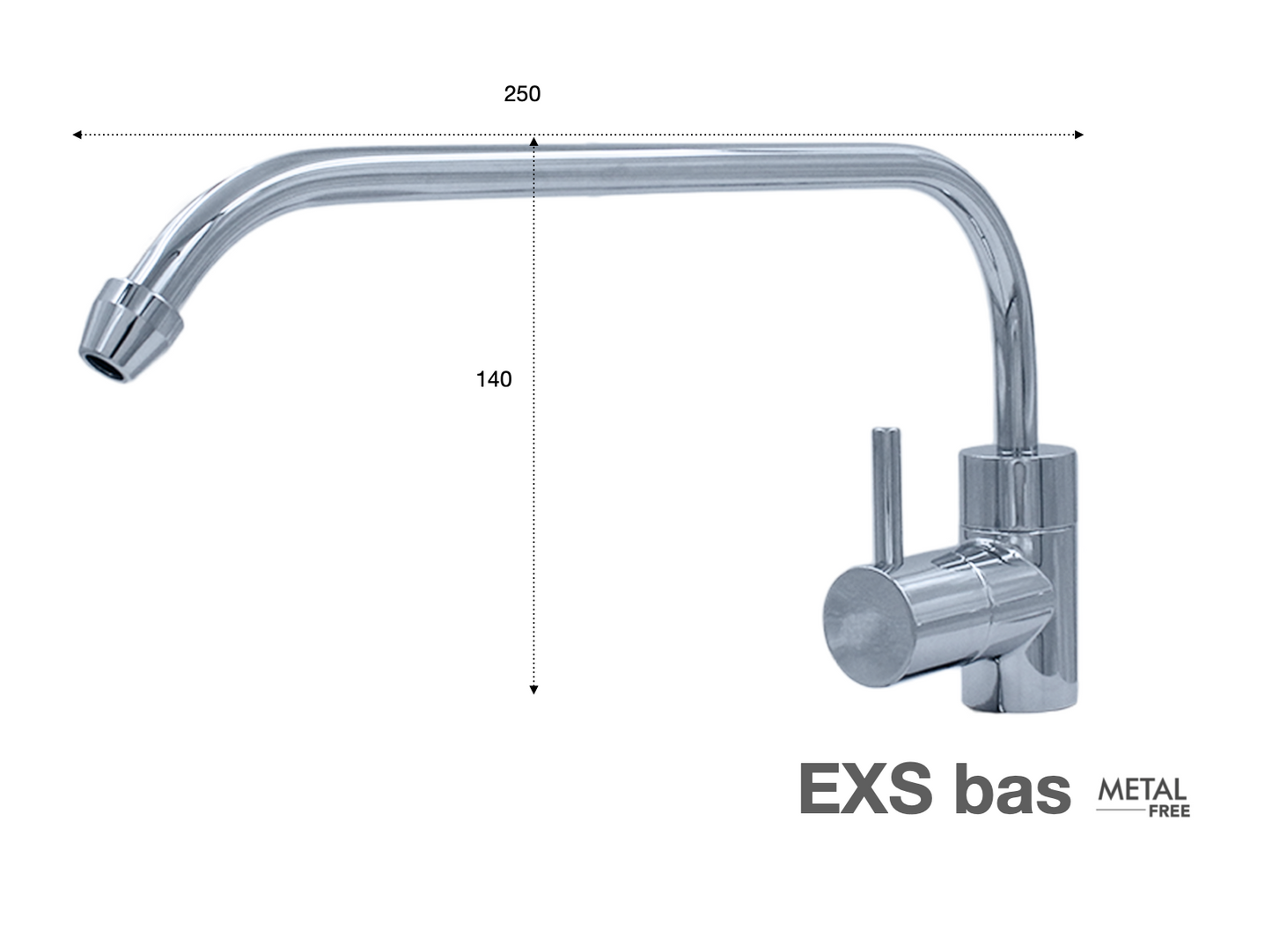 Robinet 1 voie Osmodyn chromé extra bas Metal Free, dimensions, pour osmoseur