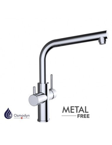 Robinet mitigeur 3 voies haut chromé,  metal free,Osmodyn ,  pour eau osmoée et eau réseau