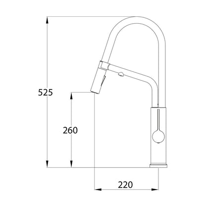 Robinet mitigeur 3 voies Osmodyn Chef, douchette, finition noir mat, dimensions
