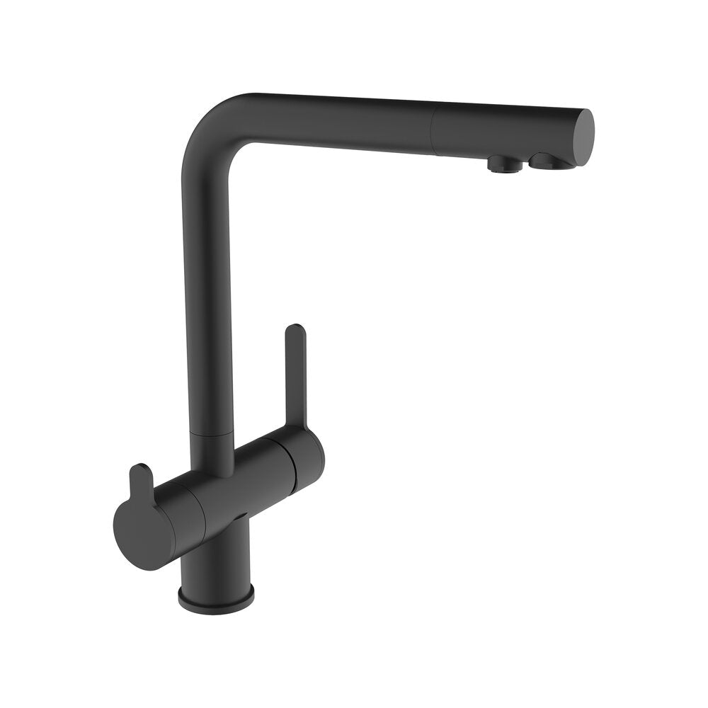 Robinet 3 voies douchette extractible noir pour eau osmosée et eau du réseau