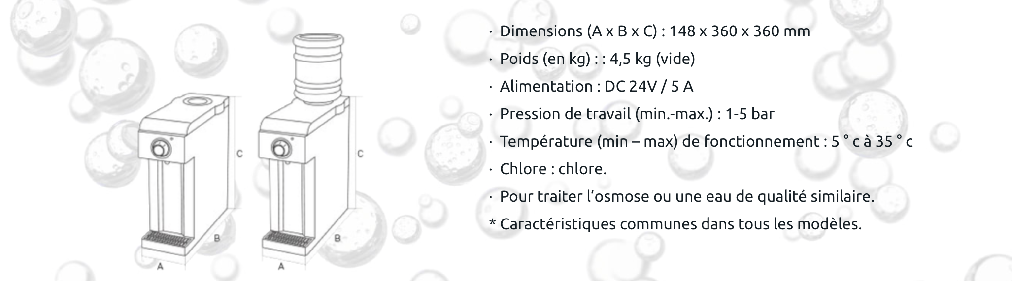 Caractéristiques des  2 modèles HYDRON